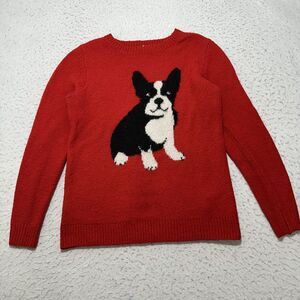 Cupcakes and Cashmere Women's XS Crewneck Sweater French Bulldog Red Knit Dog